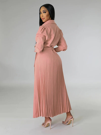 Midnight Power Pleated Midi Dress