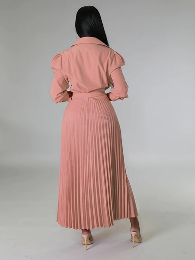 Midnight Power Pleated Midi Dress