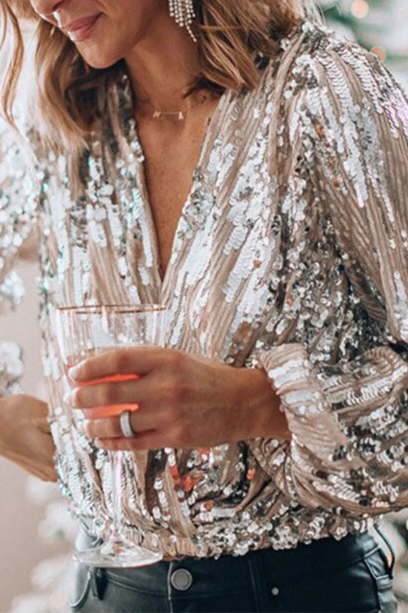 Midnight Spark Drape Sequin Blouse