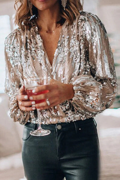 Midnight Spark Drape Sequin Blouse