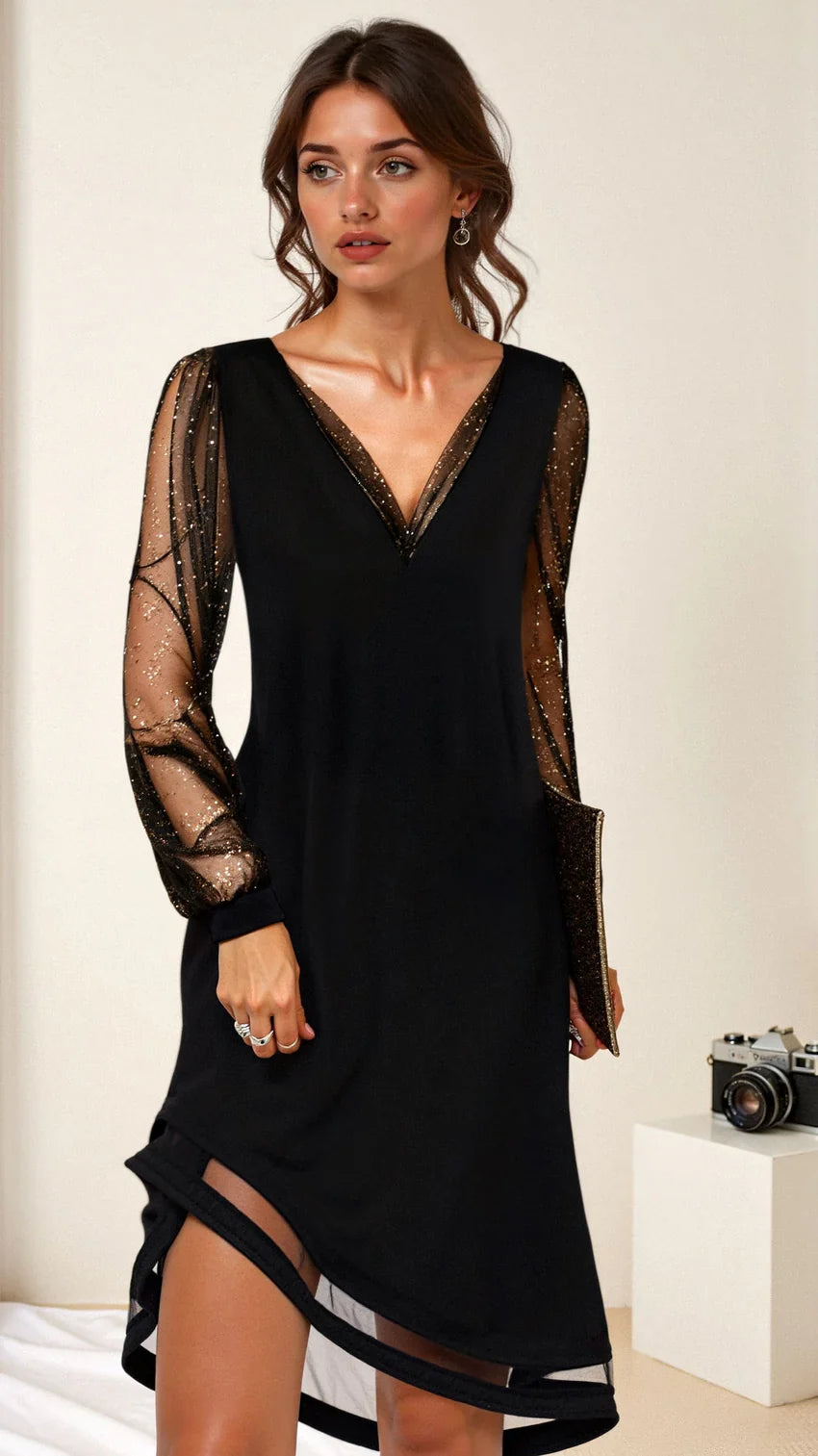 Midnight Spark Sheer Sleeve Mini Dress