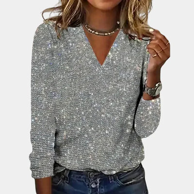 Midnight Sparkle V-Neck Blouse