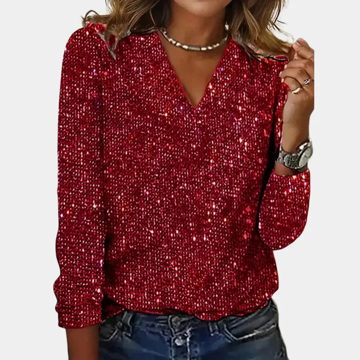 Midnight Sparkle V-Neck Blouse