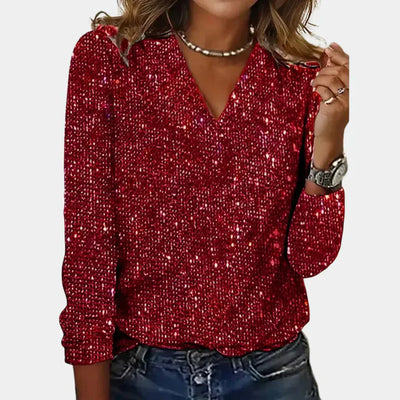 Midnight Sparkle V-Neck Blouse