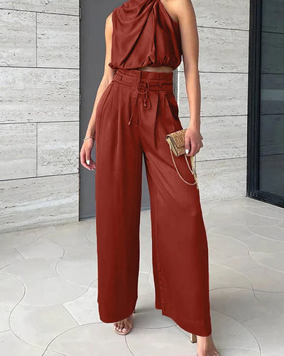 Midnight Whisper Draped Halter Set