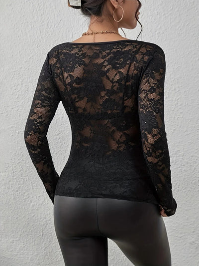 Midnight Whispers Lace Detail Top