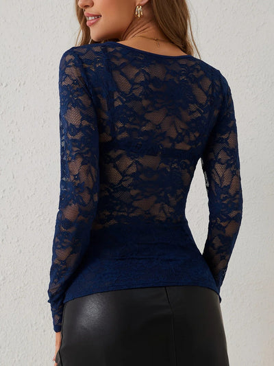 Midnight Whispers Lace Detail Top