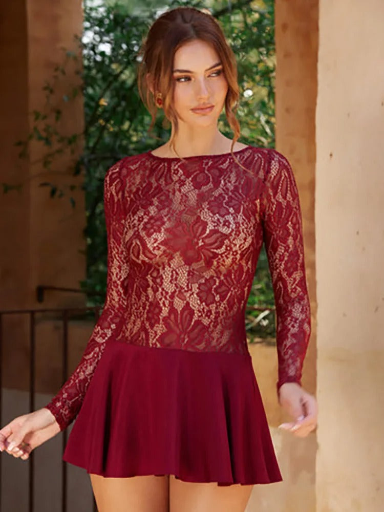 Midnight Whispers Lace Skater Mini Dress