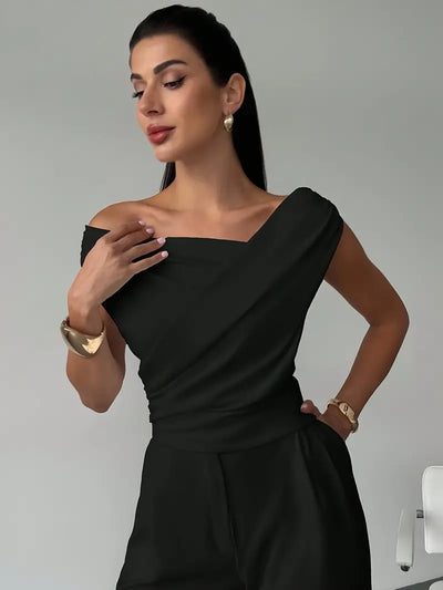 Modern Grace Draped Shoulder Top
