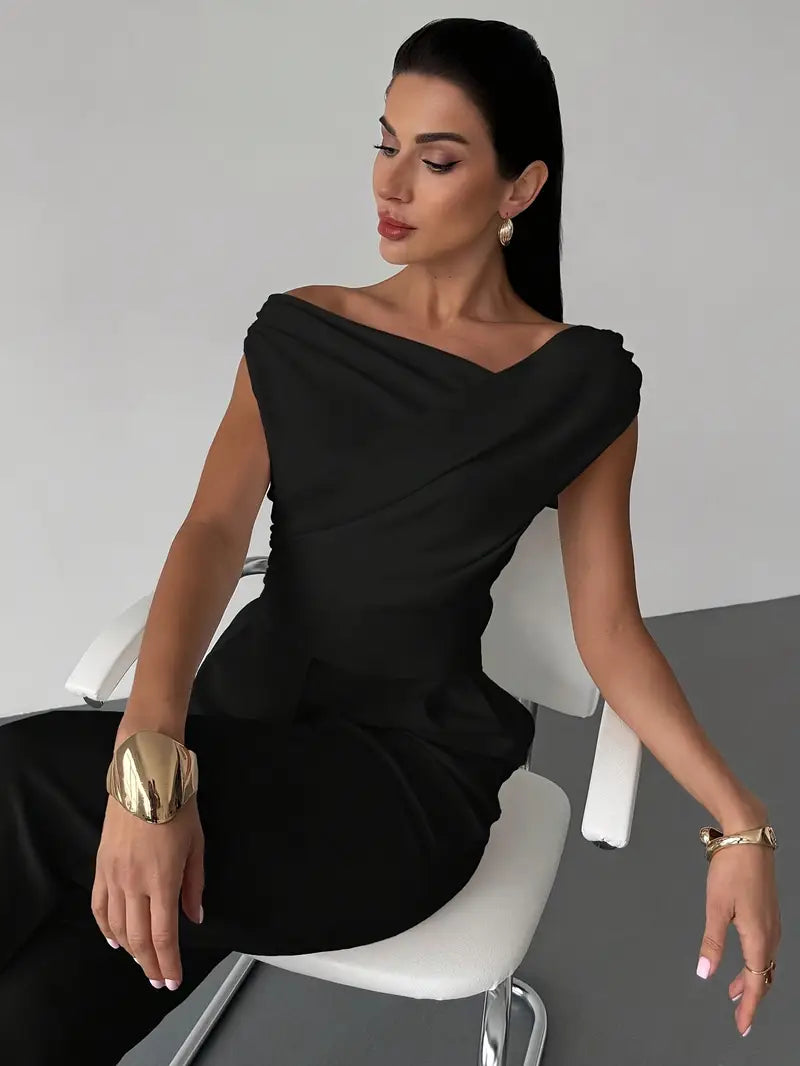 Modern Grace Draped Shoulder Top