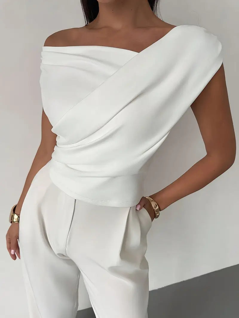 Modern Grace Draped Shoulder Top