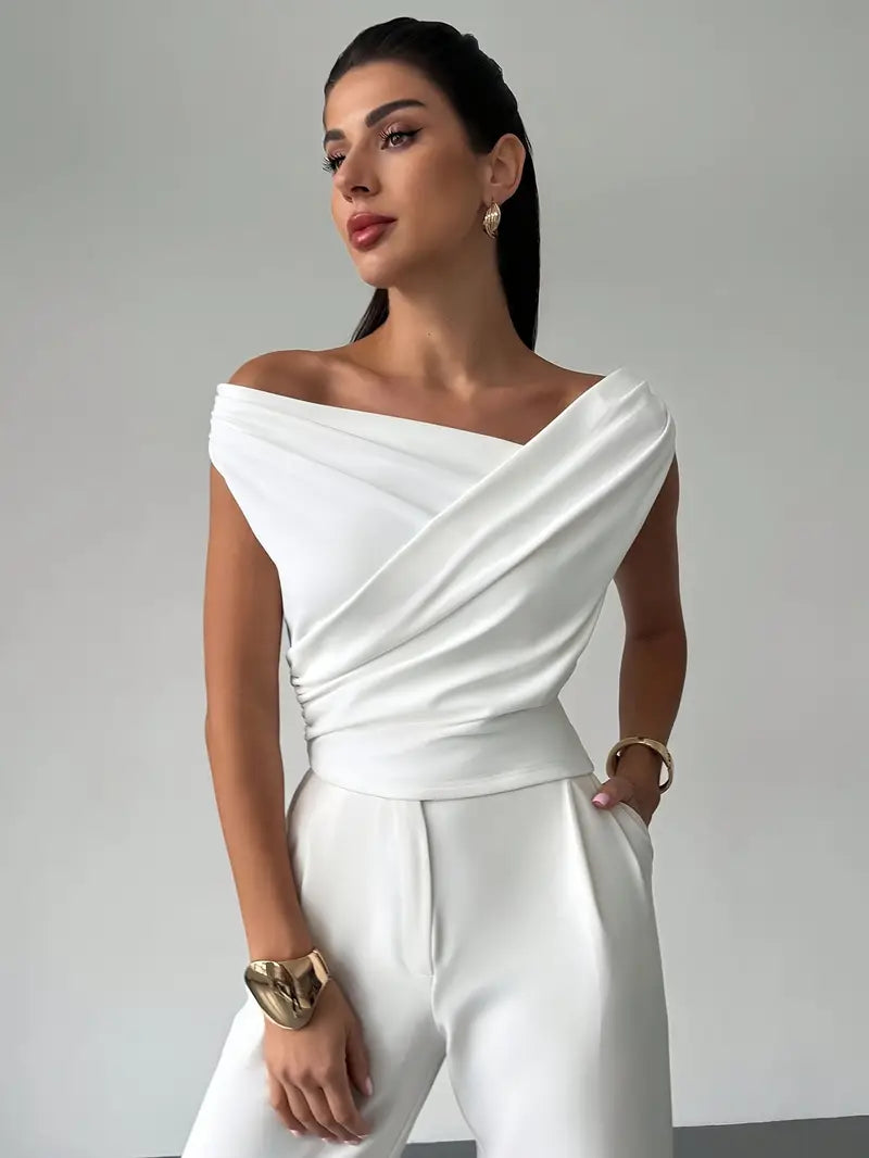 Modern Grace Draped Shoulder Top