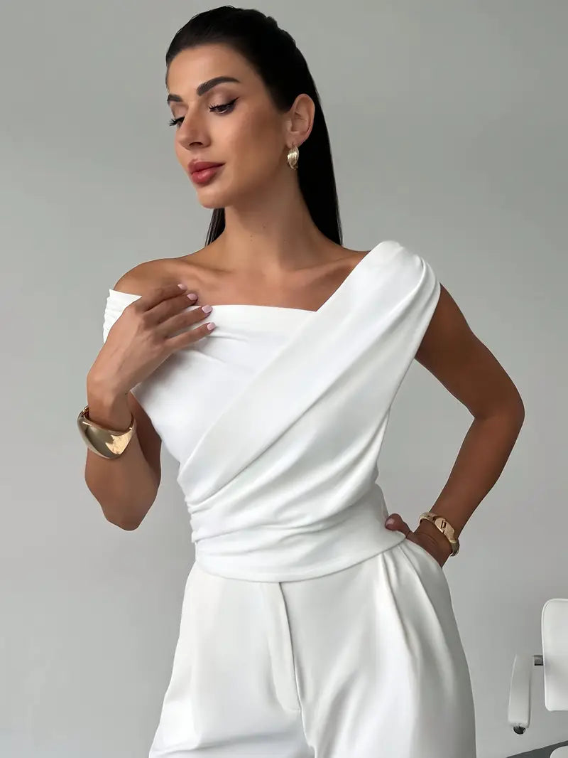Modern Grace Draped Shoulder Top