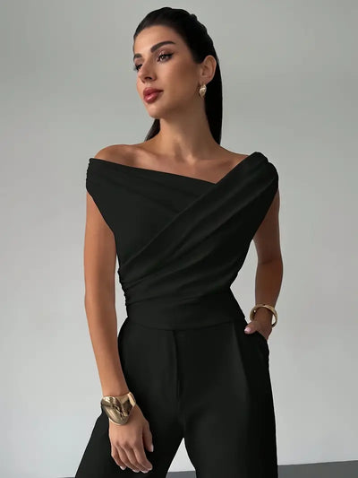 Modern Grace Draped Shoulder Top