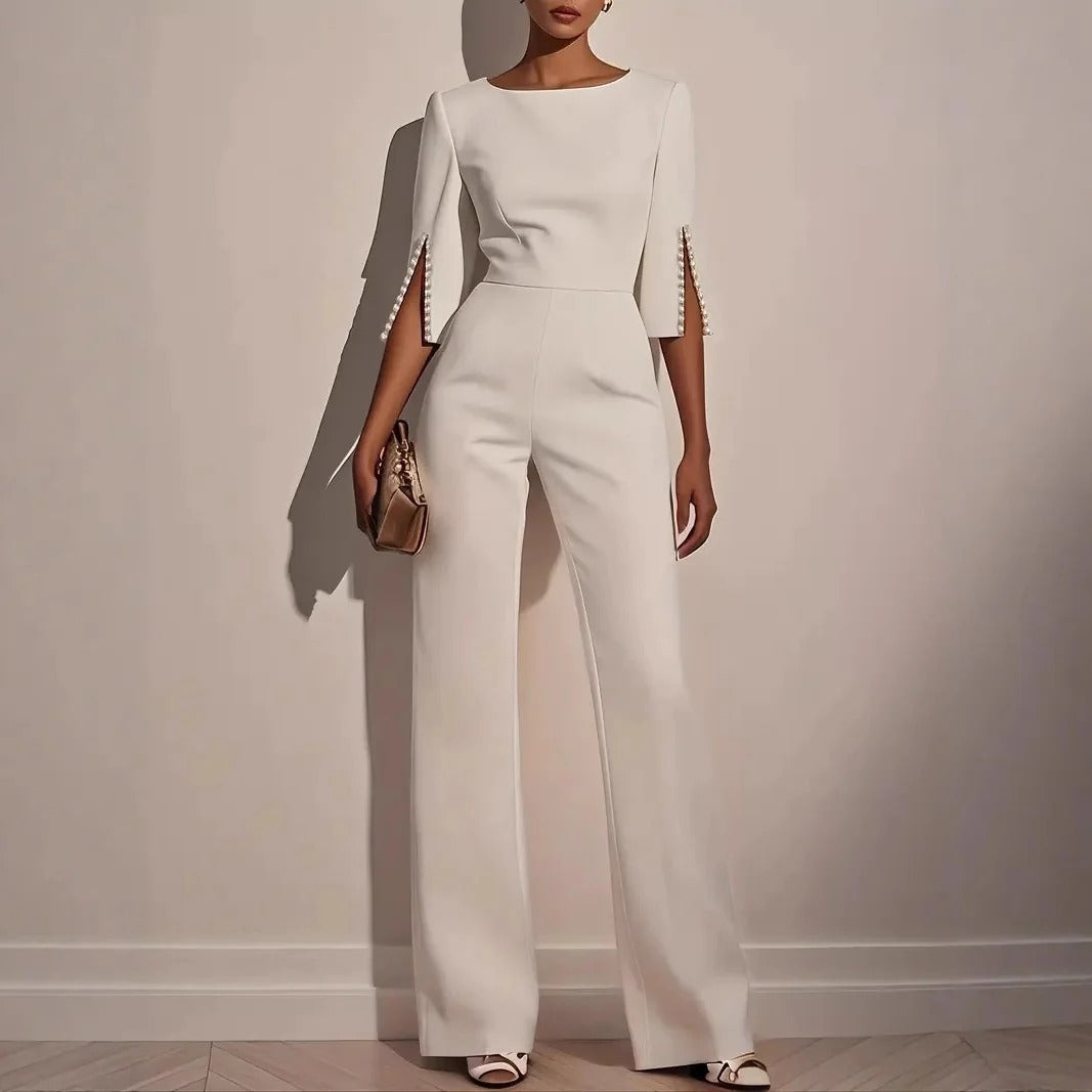 Modern Grace Pearl-Slit Jumpsuit