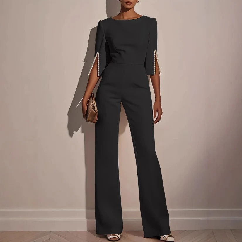 Modern Grace Pearl-Slit Jumpsuit