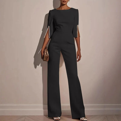 Modern Grace Pearl-Slit Jumpsuit