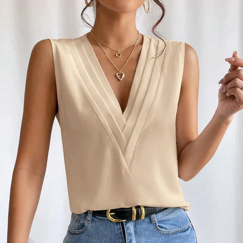 Modern Grace Pleated V-Neck Blouse