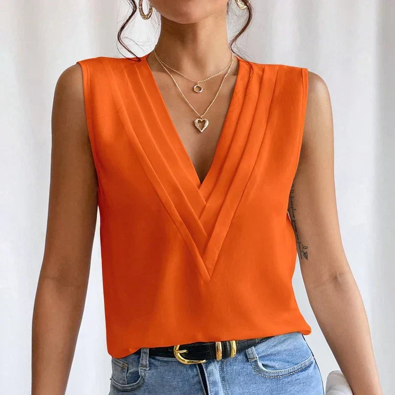 Modern Grace Pleated V-Neck Blouse
