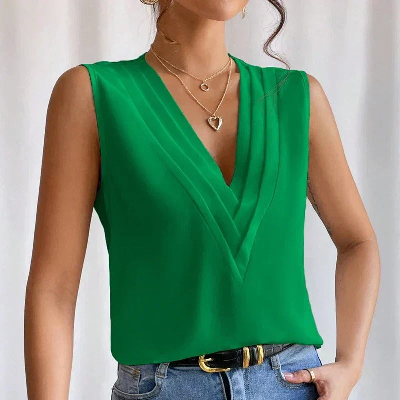 Modern Grace Pleated V-Neck Blouse