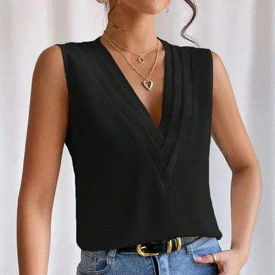 Modern Grace Pleated V-Neck Blouse