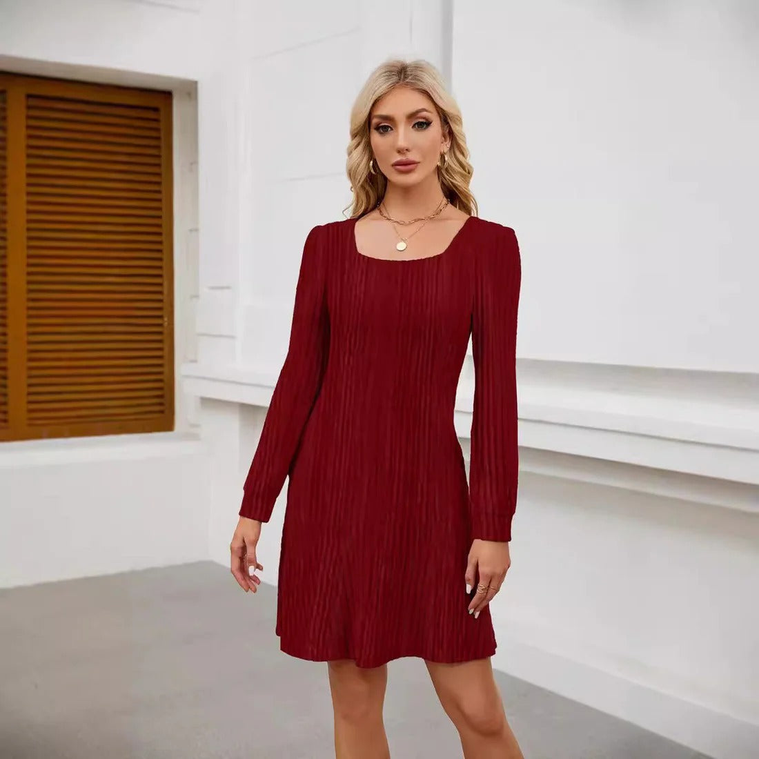 Modern Grace Ribbed Knit Mini Dress