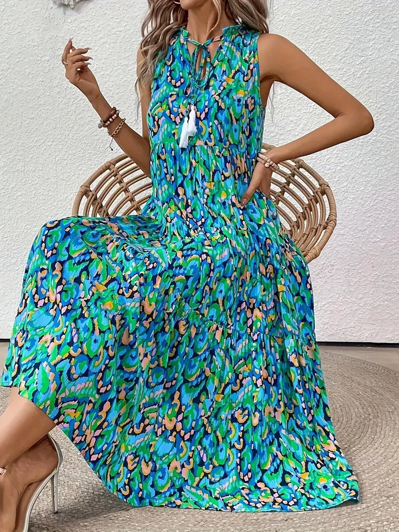Ocean Mirage Tassel Midi Dress