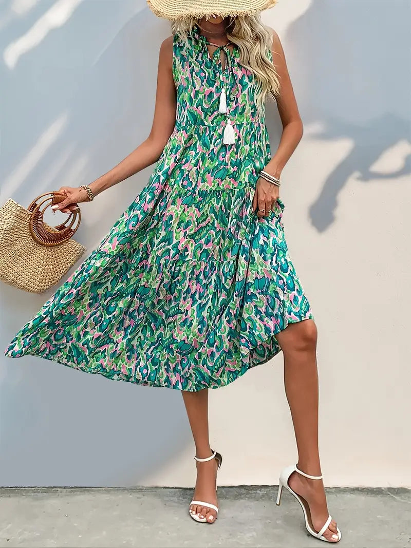Ocean Mirage Tassel Midi Dress
