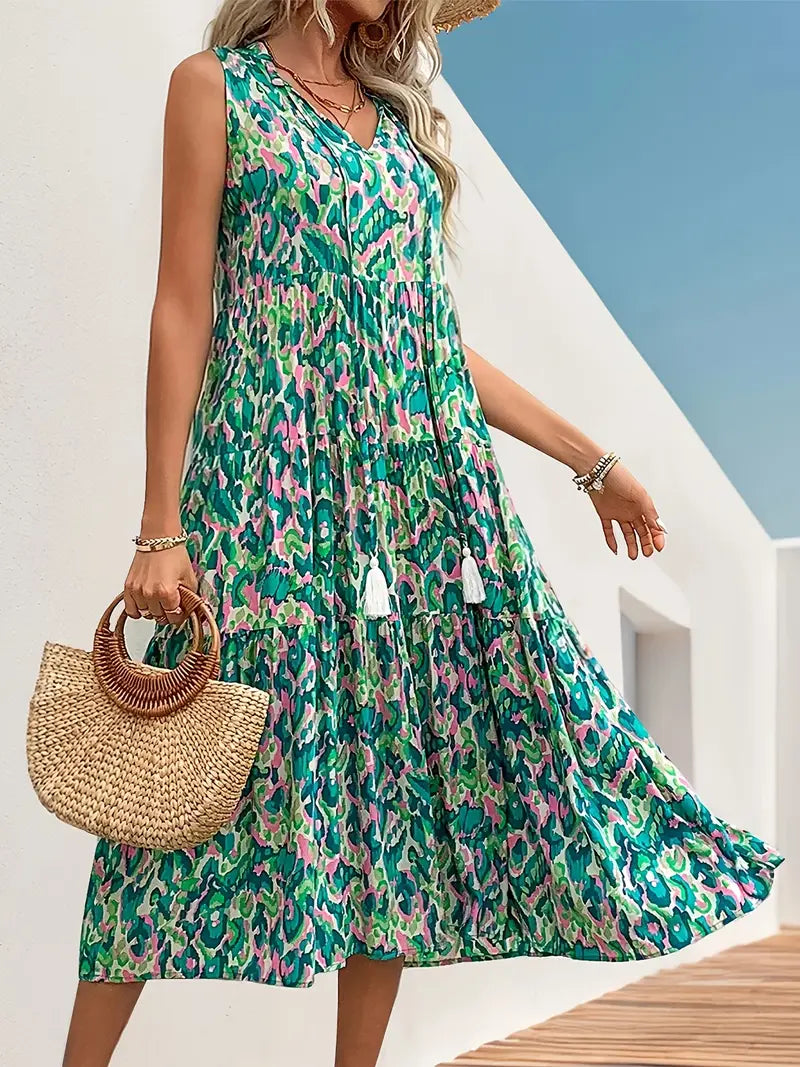 Ocean Mirage Tassel Midi Dress