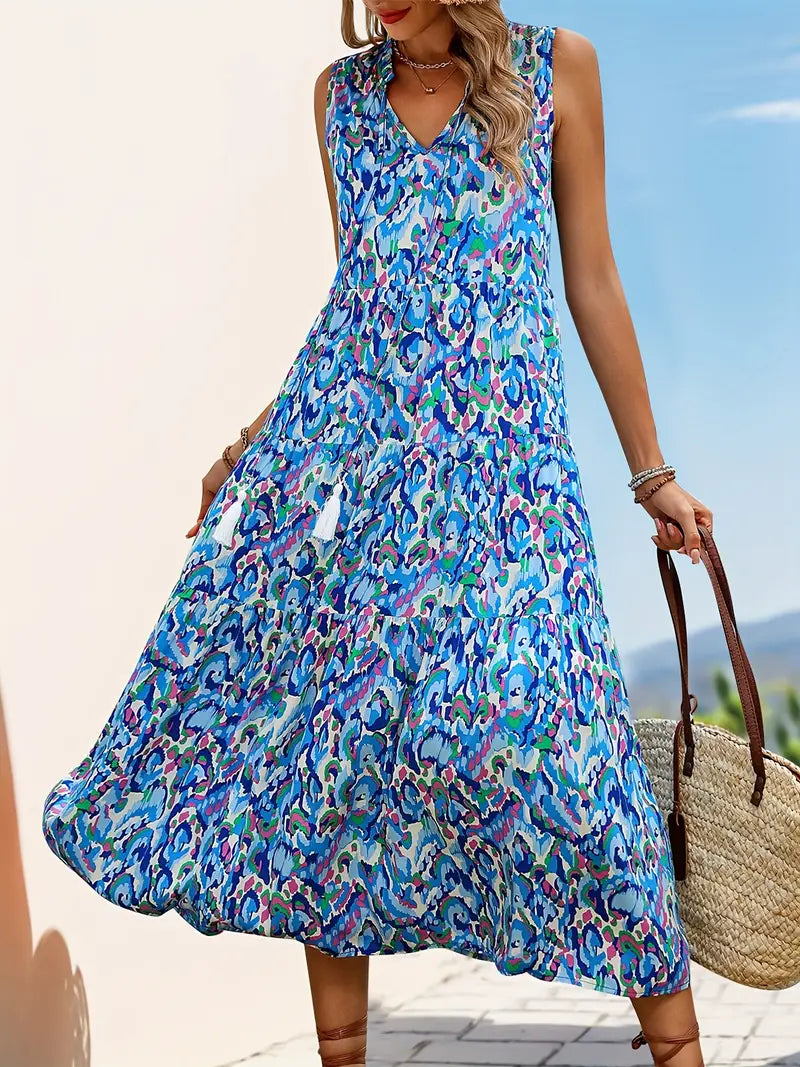 Ocean Mirage Tassel Midi Dress