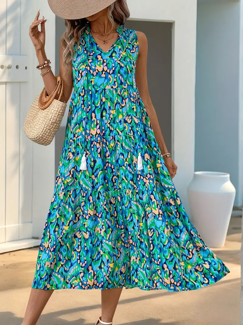 Ocean Mirage Tassel Midi Dress