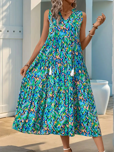 Ocean Mirage Tassel Midi Dress