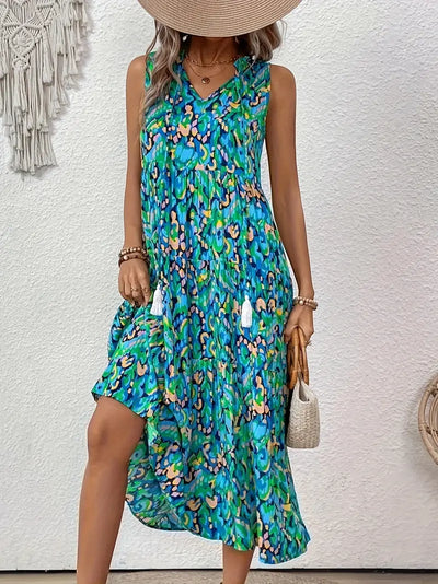 Ocean Mirage Tassel Midi Dress