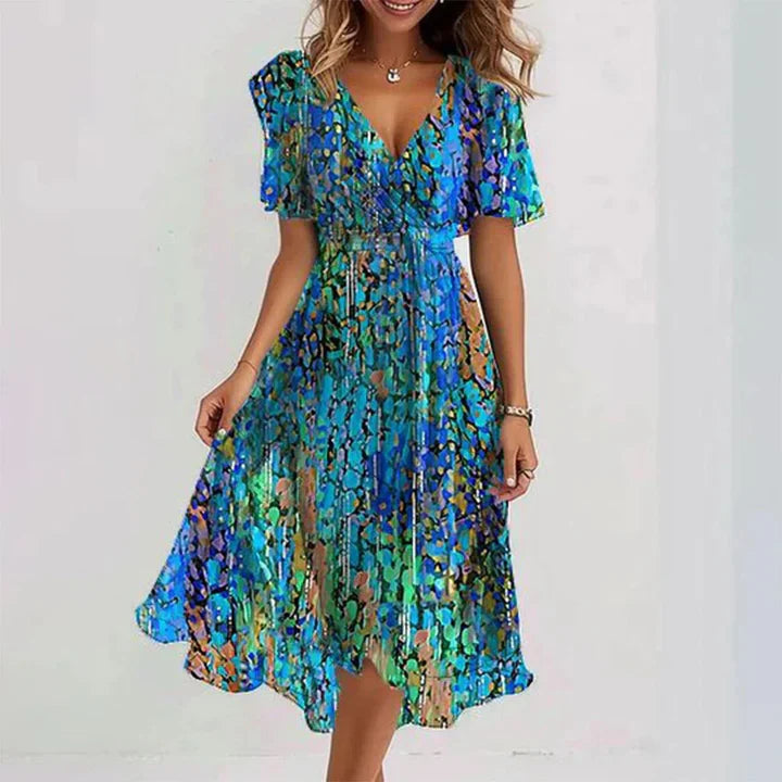 Ocean Whispers Pleated Midi Dress