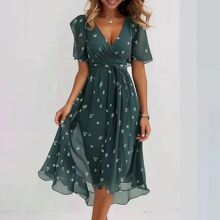 Ocean Whispers Pleated Midi Dress