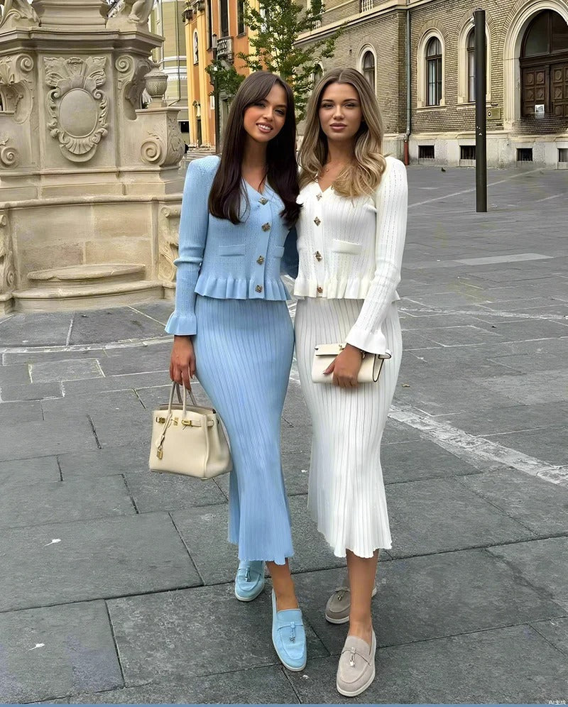 Parisian Grace Ribbed Knit Skirt Set