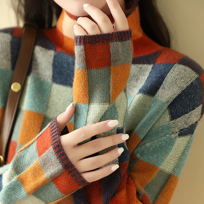 Whimsical Checkered Knit Sweater