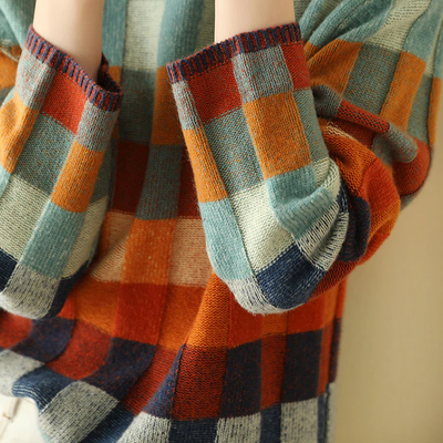 Whimsical Checkered Knit Sweater