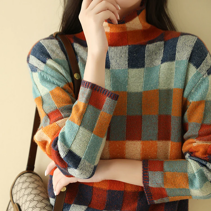 Whimsical Checkered Knit Sweater