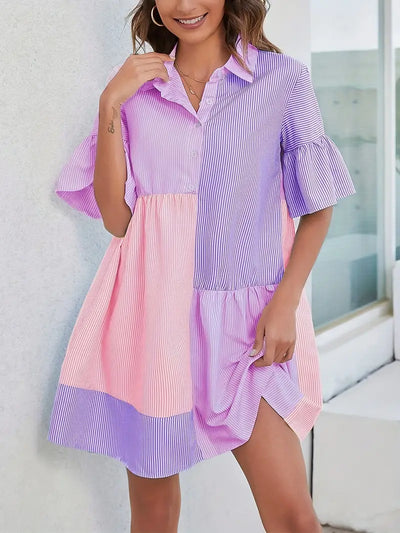 Playful Charm Colorblock Shirt Dress