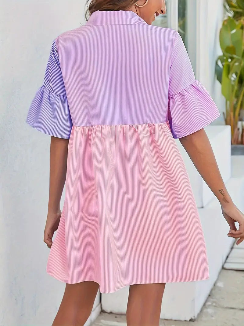 Playful Charm Colorblock Shirt Dress