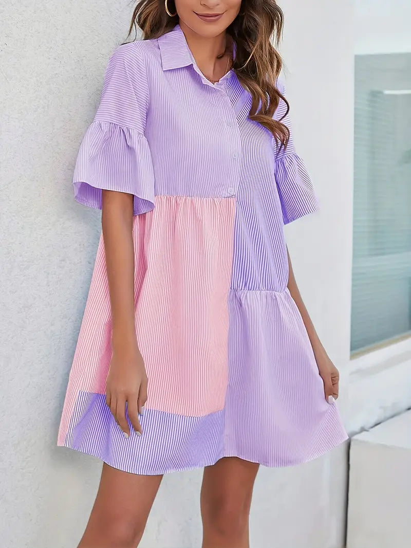 Playful Charm Colorblock Shirt Dress