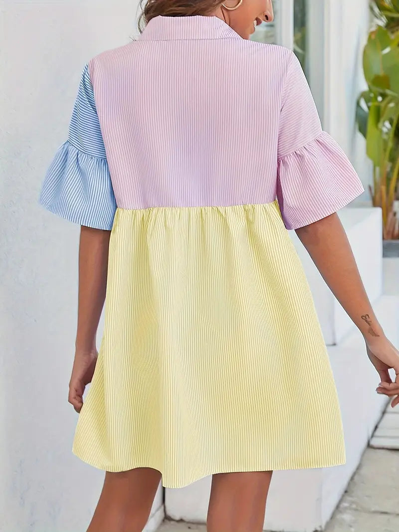 Playful Charm Colorblock Shirt Dress