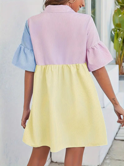Playful Charm Colorblock Shirt Dress
