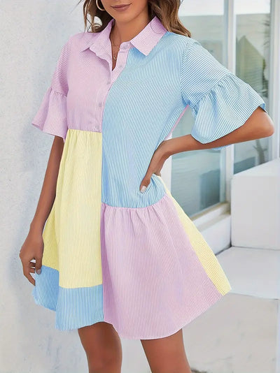 Playful Charm Colorblock Shirt Dress