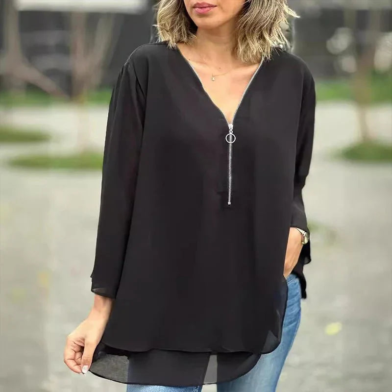 Playful Charm Zip Detail Blouse