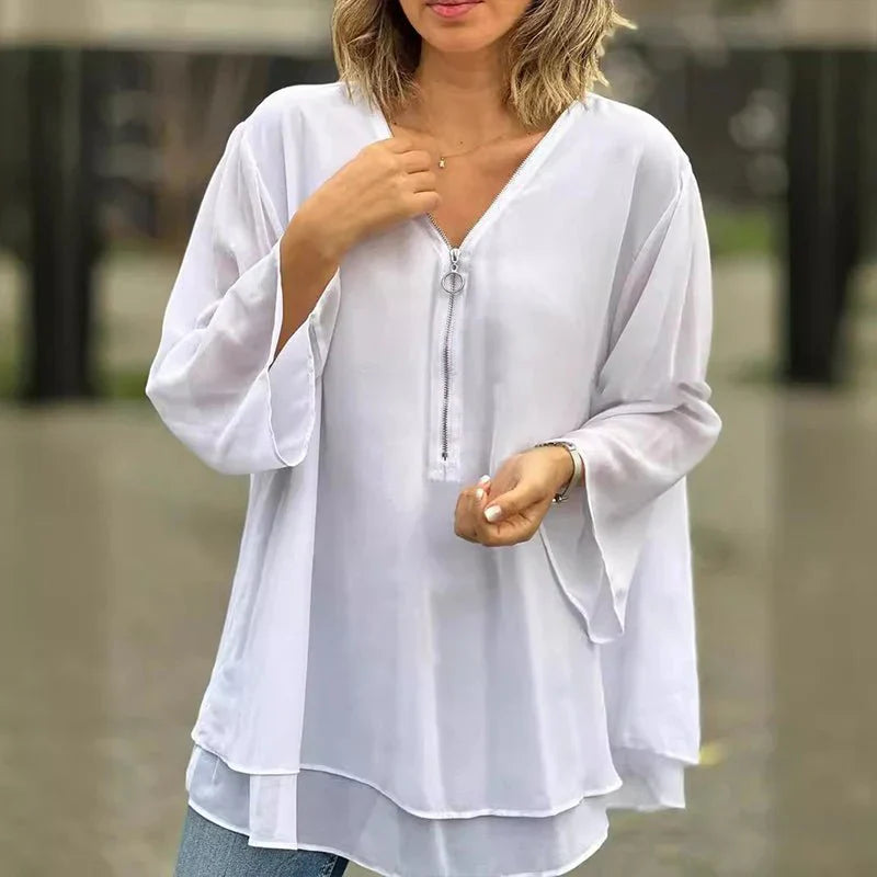 Playful Charm Zip Detail Blouse