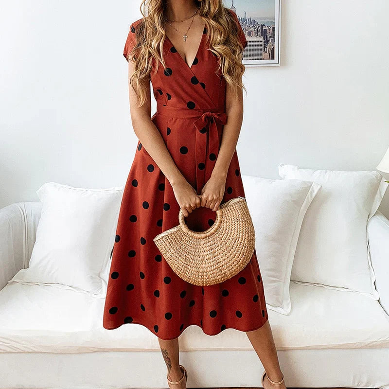 Playful Whimsy Polka Dot Midi Dress