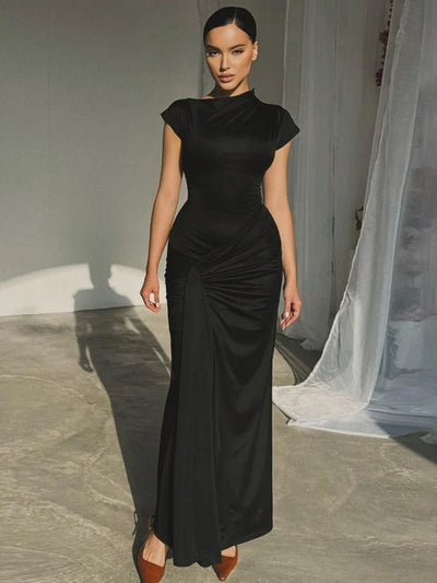 Poised Elegance Draped Maxi Dress