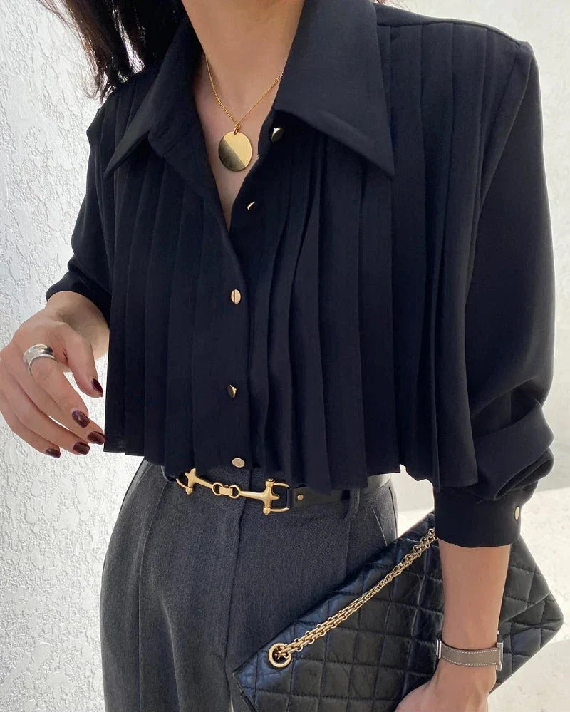 Poised Rhythm Pleated Cropped Blouse